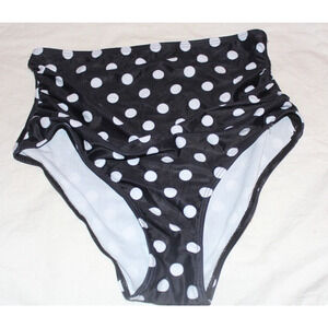 WOMENS HIGH RISE SWIM BOTTOMS-BLACK POLKA DOT-SIZE S